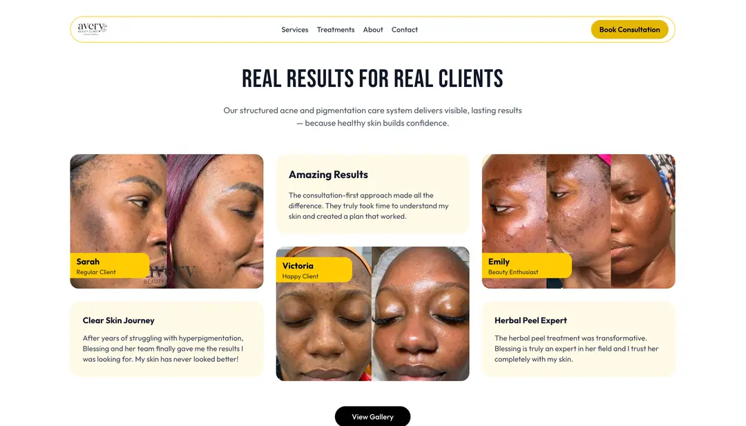 Avery Beauty Clinic interface detail